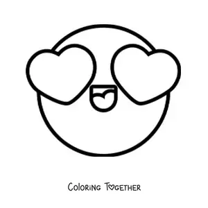 Coloring page of an emoji in love with big heart eyes