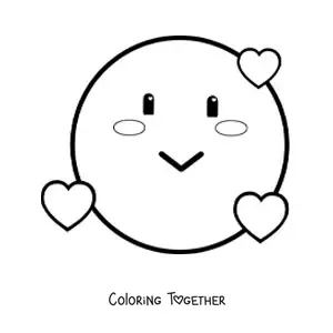 Coloring page of an emoji in love with hearts all around