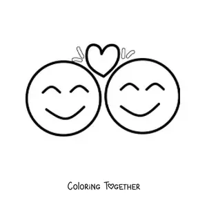 Coloring page of an emoji of two people in love