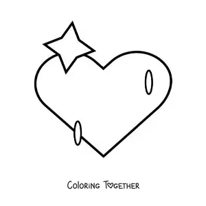 Coloring page of a big heart emoji with sparkles