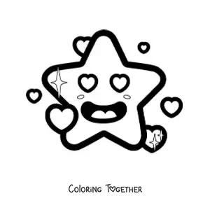 Coloring page of an easy star emoji in love with hearts