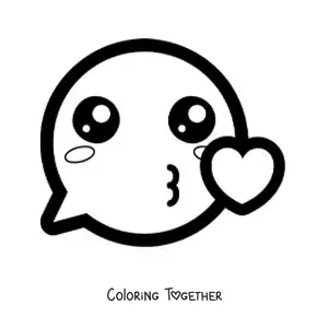 Coloring page of a kawaii emoji in love blowing a kiss