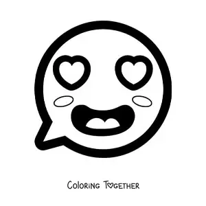 Coloring page of a kawaii emoji in love with heart eyes