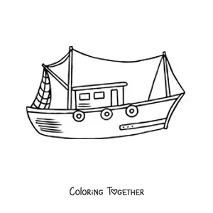 Coloring page of a fishing boat