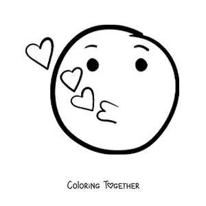 Coloring page of a face emoji blowing kisses