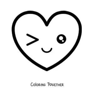 Coloring page of a flirty kawaii heart emoji