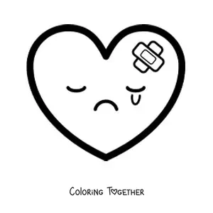 Coloring page of a broken heart emoji