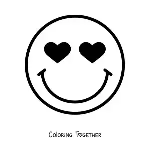 Coloring page of a smiling face emoji in love