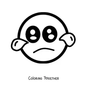 Coloring page of a sad kawaii emoji with tears