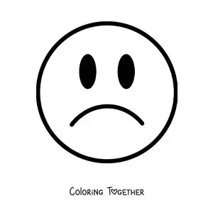 Coloring page of an easy sad emoji