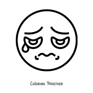 Coloring page of a sad face with a tear
