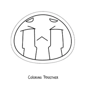 Coloring page of a sad kawaii emoji crying