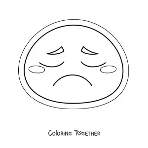 Coloring page of a sad kawaii emoji