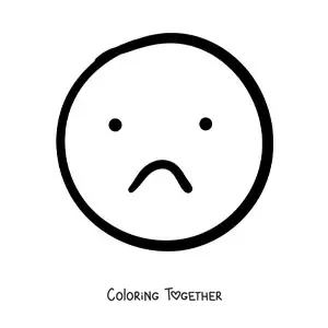 Coloring page of a sad emoji
