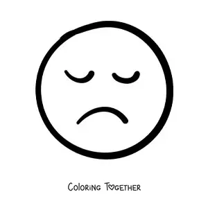 Coloring page of an easy sad emoji