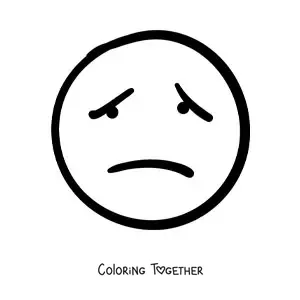 Coloring page of a big sad emoji