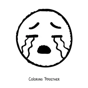 Coloring page of a big crying emoji