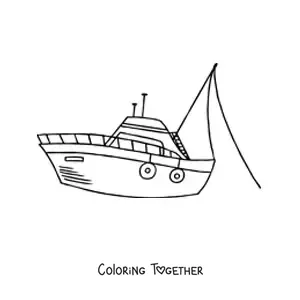 Coloring page of a fishing boat