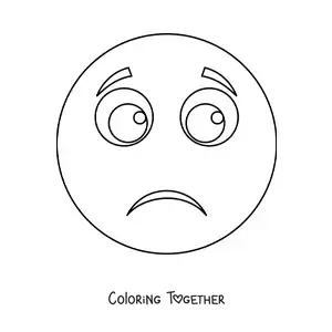 Coloring page of a sad emoji cartoon