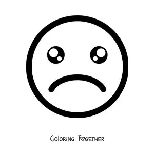 Coloring page of a sad kawaii emoji with teary eyes