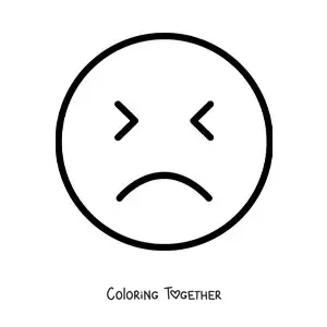 Coloring page of a sad face emoji