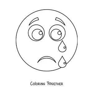 Coloring page of a crying face emoji with tears