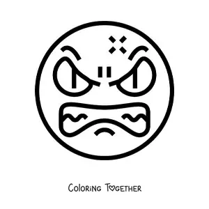 Coloring page of a big angry emoji