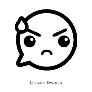 Coloring page of an angry kawaii emoji
