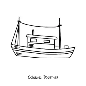 Coloring page of a fishing boat