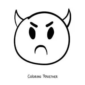 Coloring page of an angry devil emoji