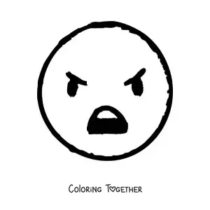 Coloring page of a big angry emoticon