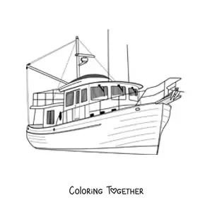 Coloring page of a fishing boat