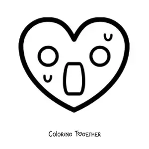 Coloring page of a scared heart emoji
