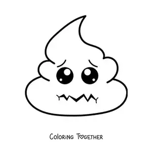 Coloring page of an animated scared poop emoji
