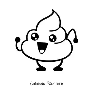 Coloring page of an animated dancing happy poop emoji