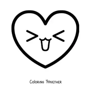 Coloring page of a happy kawaii heart emoji