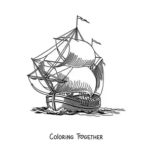 Coloring page of a boat at sea