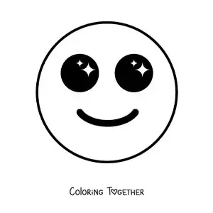 Coloring page of a happy emoji with big eyes