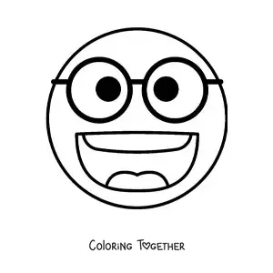 Coloring page of a happy face with glasses