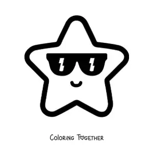 Coloring page of a happy star emoji with sunglasses