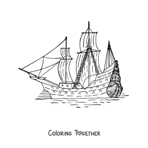 Coloring page of a boat at sea