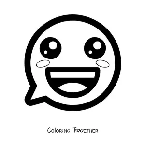 Coloring page of an animated happy face kawaii emoji