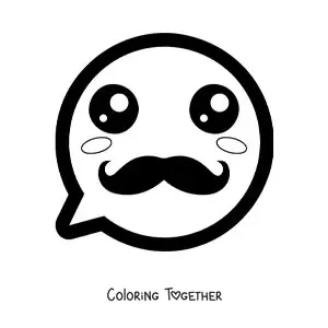 Coloring page of a smiling kawaii emoji with a mustache