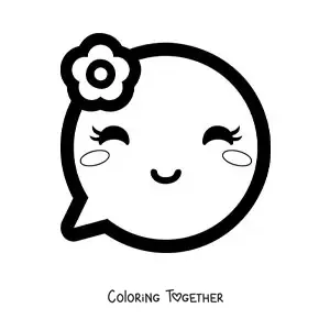 Coloring page of a smiling kawaii emoji with a flower