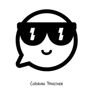 Coloring page of a smiling kawaii emoji with sunglasses