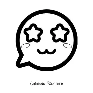 Coloring page of a smiling kawaii emoji with star eyes