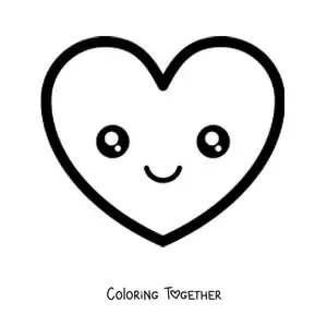 Coloring page of a smiling kawaii heart emoji