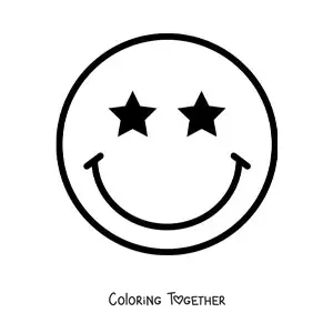 Coloring page of a big happy face with star eyes