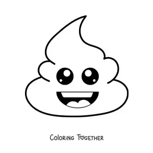 Coloring page of a kawaii happy poop emoji