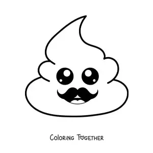 Coloring page of a happy poop emoji with a mustache